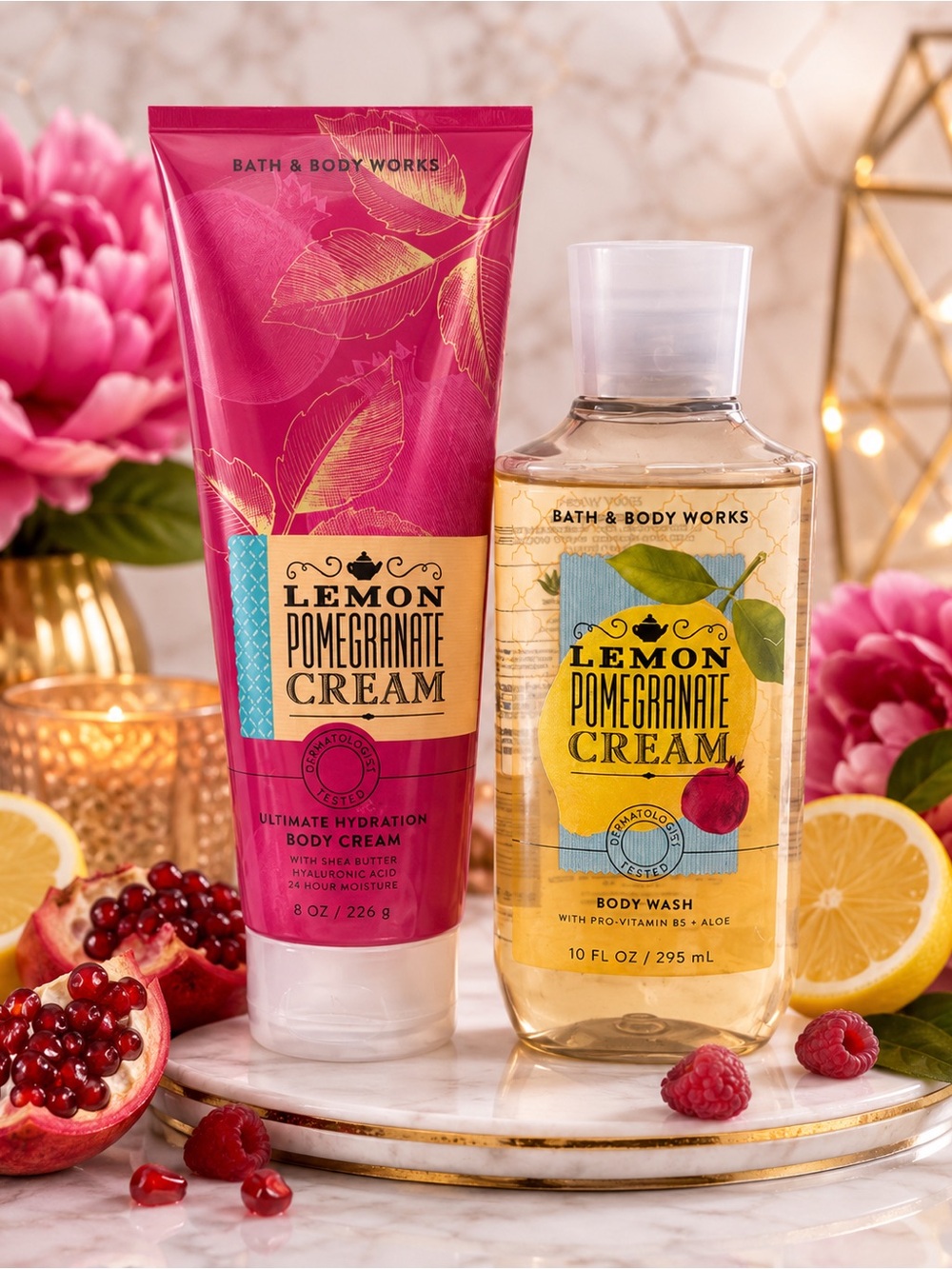 Bath & Body Works Lemon Pomegranate Cream Body Cream & Body Wash - Pink/Yellow